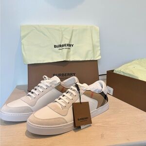 Sold! New Men’s Burberry Leather, Suede and Check Sneakers, White, EU47, US13